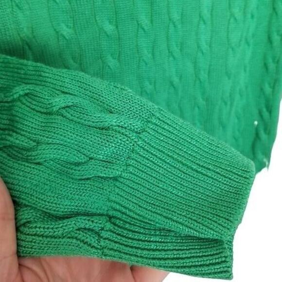 Lauren Ralph Lauren Sweater Women S Green Preppy Cable Knit Old Money Y2K Buckle - Picture 4 of 7